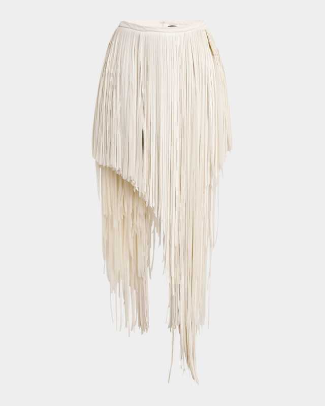 Phia Asymmetric Faux Leather Fringe Skirt
